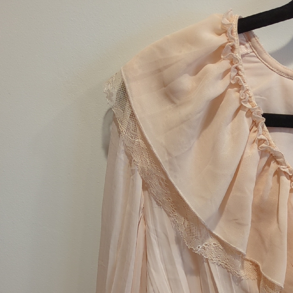 NWT Caroline Constas Peach Cream Ruffle Peplum Lace Blouse Medium Romantic Boho - Picture 4 of 9